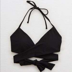 Aerie Wrap Swim Top, Black - Size XL